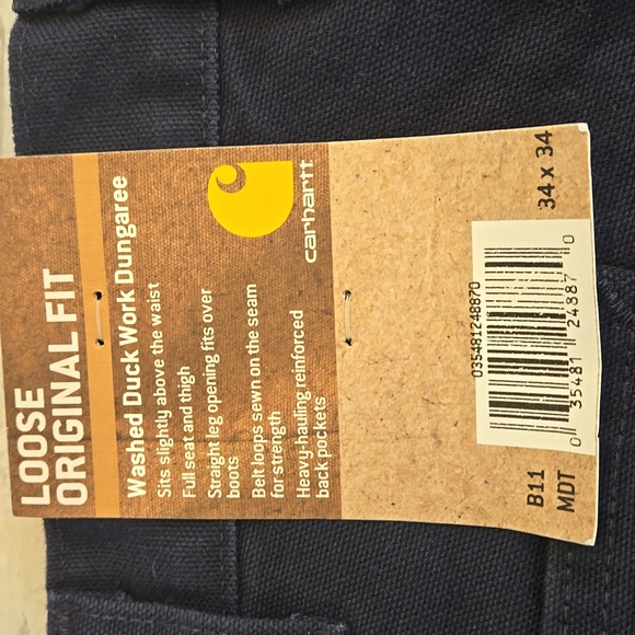 NWT Carhartt Mens Loose Fit Washed Duck Work Dungaree Size 34x34 34 Straight - Picture 4 of 10